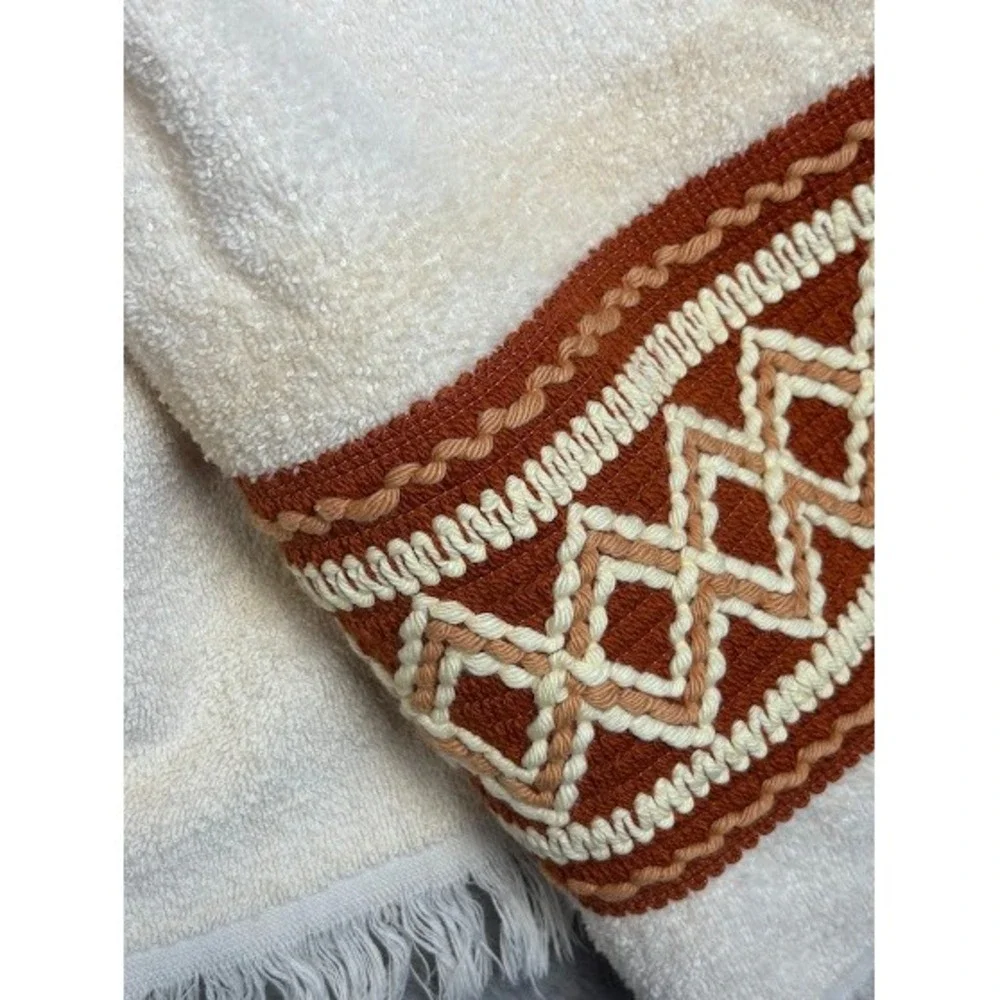 Vintage Cannon‎ Monticello Beige Brown Hand Towel Set Embroidered Trim